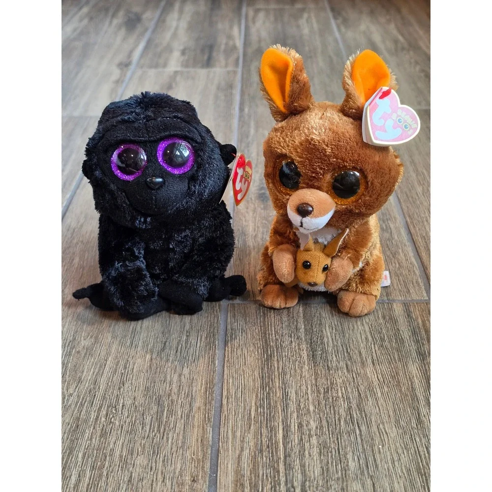 Ty Beanie Boos George Gorilla and Kipper Kangaroo with Joey Plush Set 6 Inch